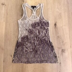 Y2K Almost Famous Floral Lace Racerback Tank Top Size Medium